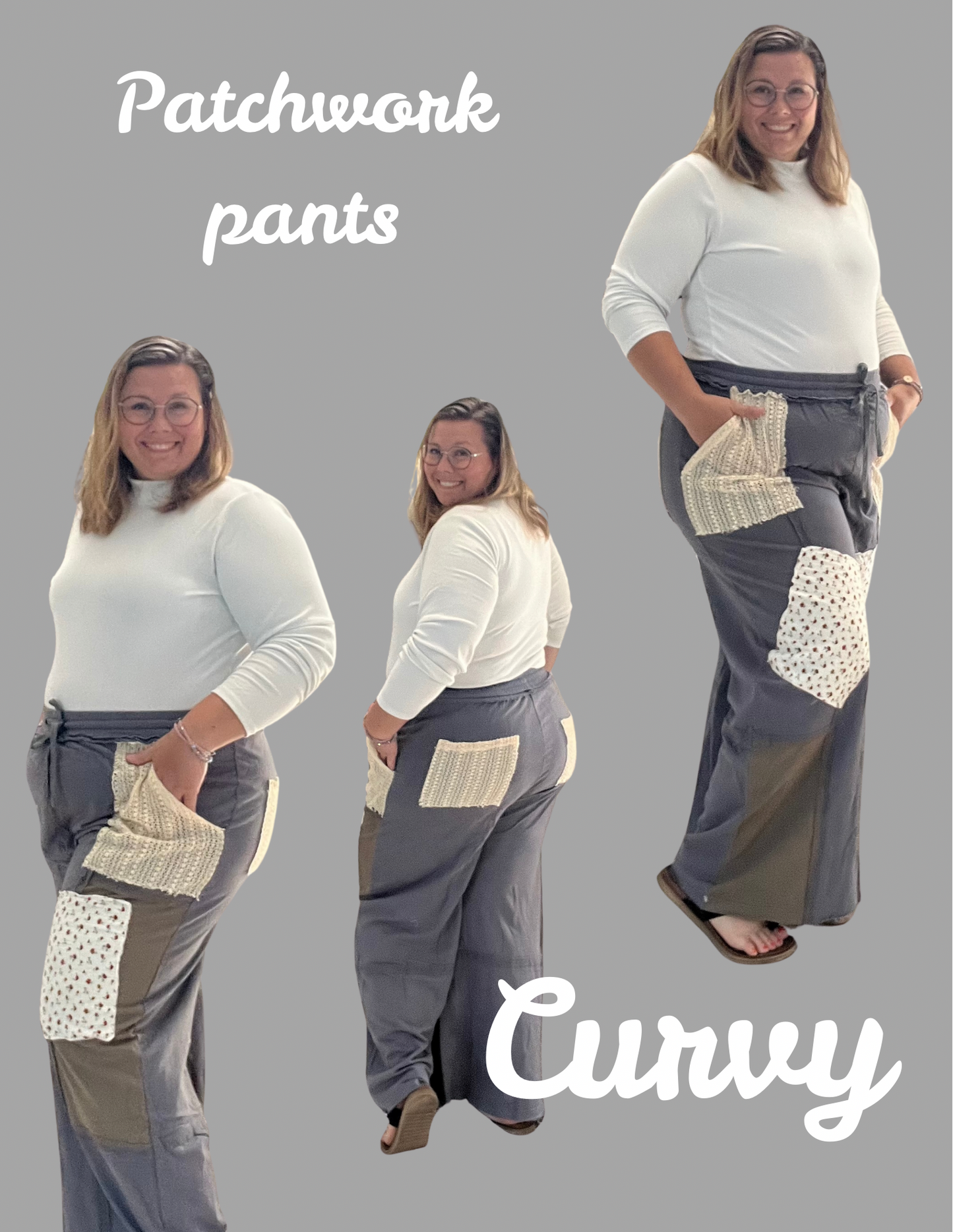 Patchwork Wide-leg Pants: Moss Charcoal /Curvy