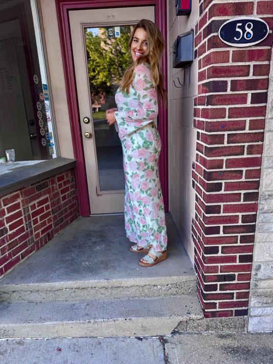Pink Floral Whimsical Maxi Dress