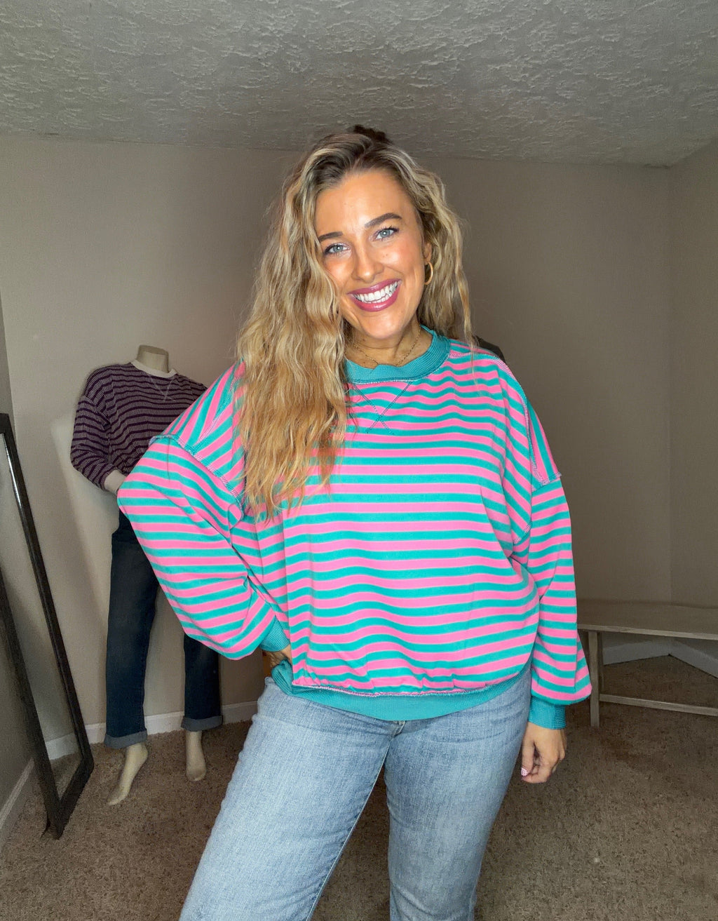 Teal & Pink Stripe Sweatshirt