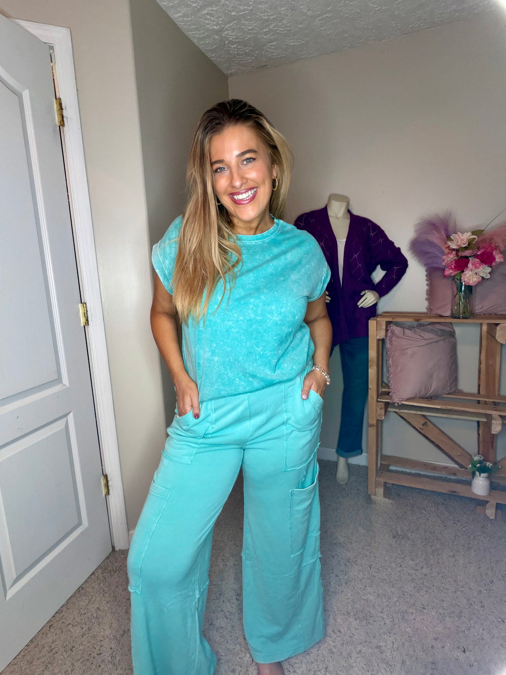 Mineral Wash Wide Leg Cargo Leg Joggers
