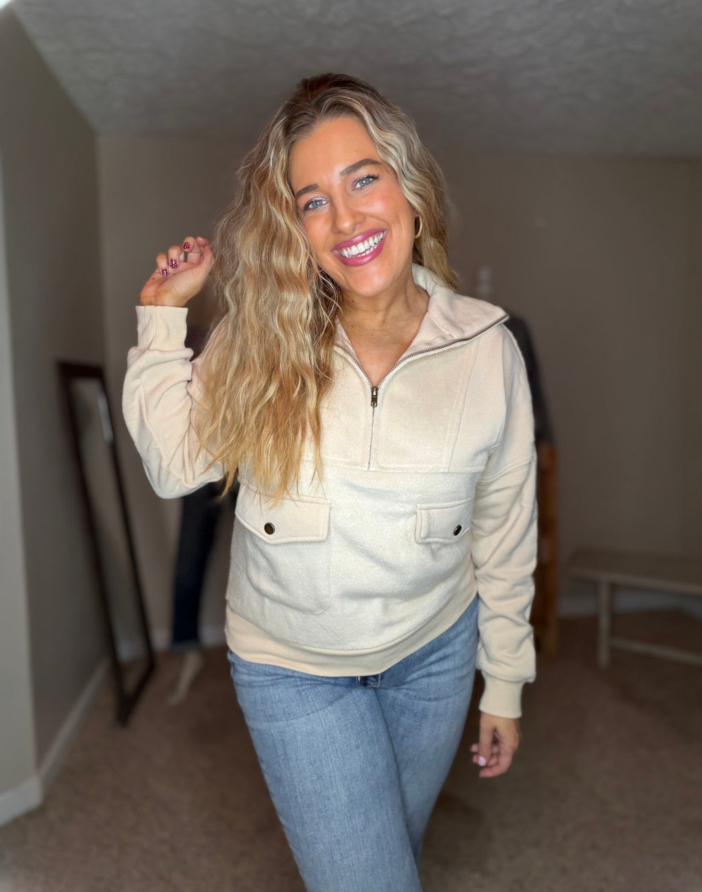 Cream Quarter-Zip Pullover