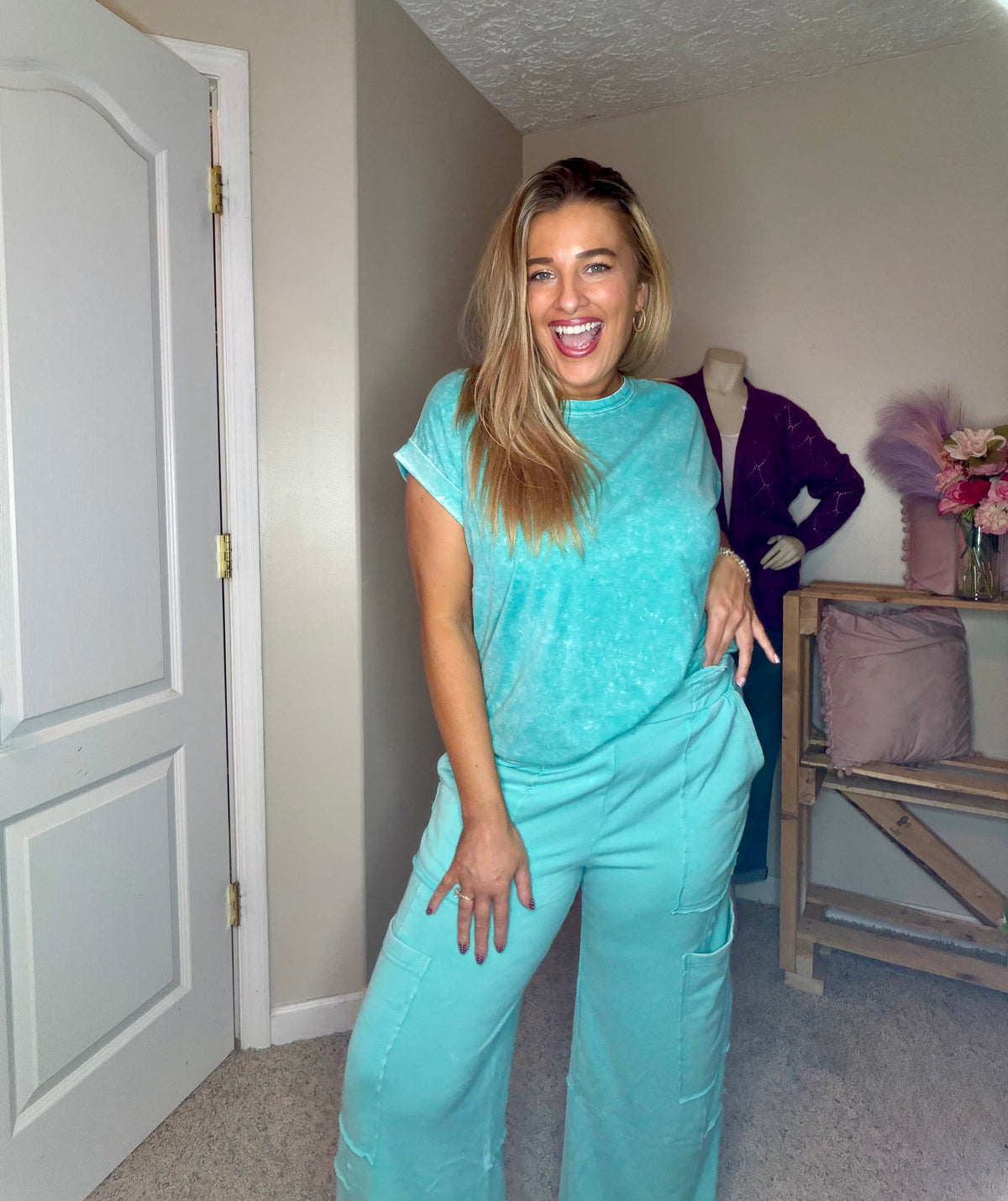 Mineral Wash Wide Leg Cargo Leg Joggers