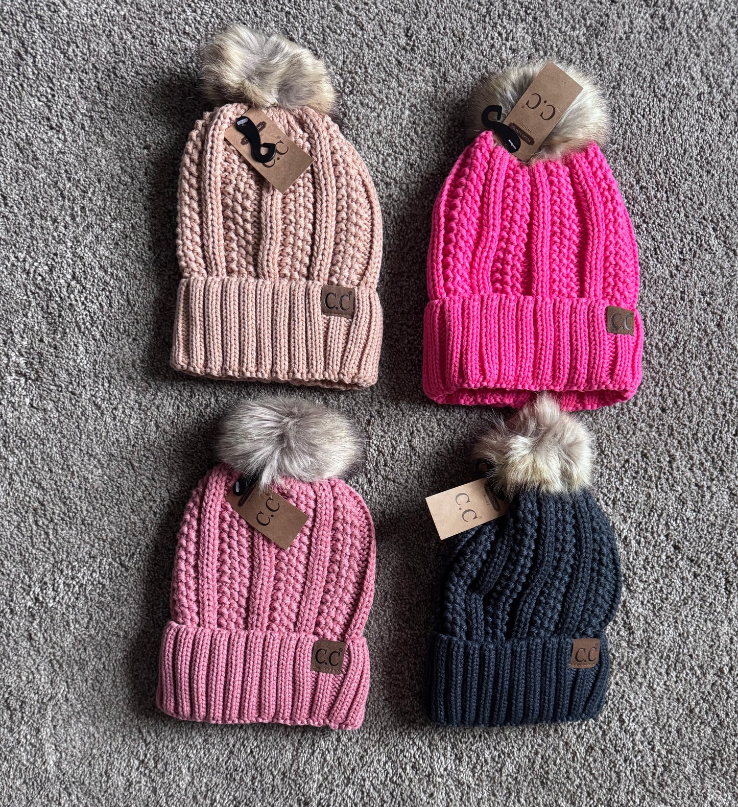 CC Beanies with Pom Poms