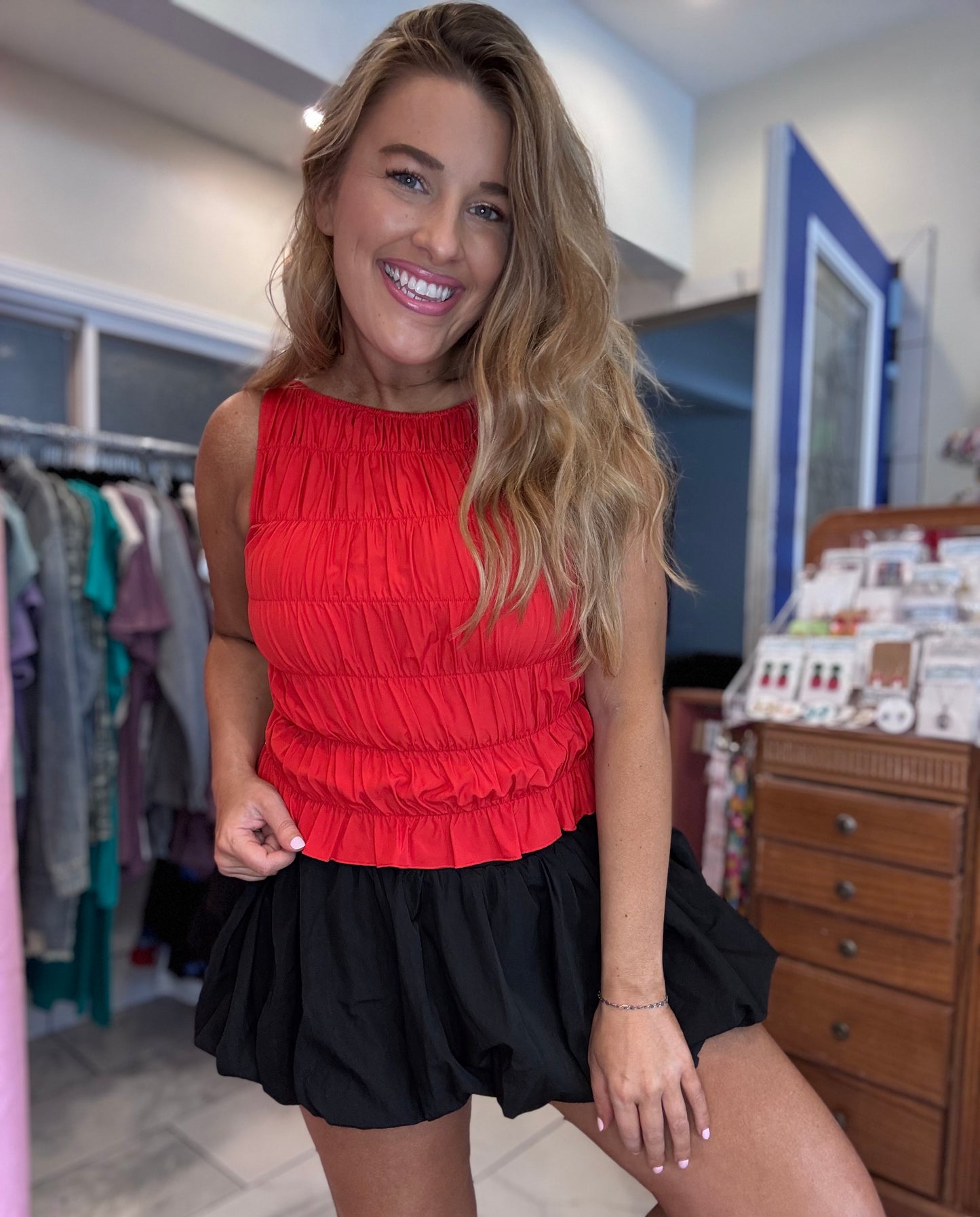 Red Hot Smocked Top