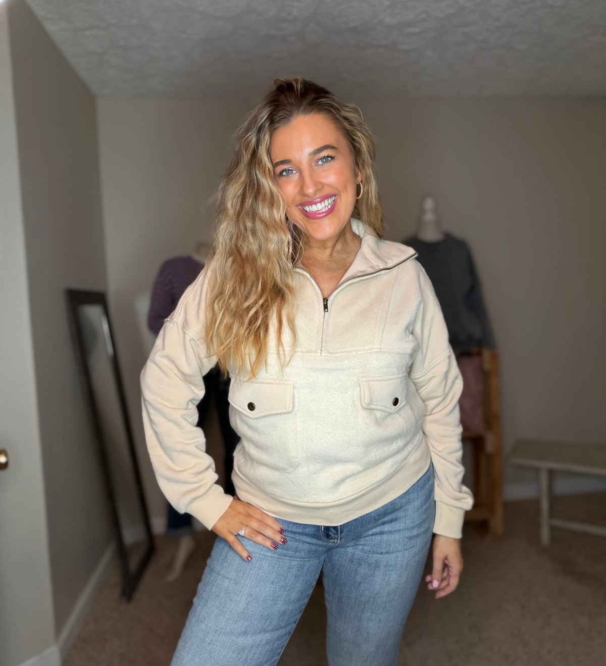 Cream Quarter-Zip Pullover