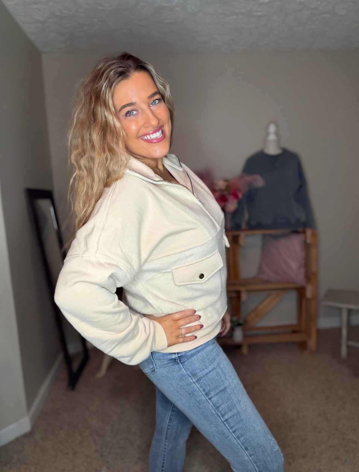 Cream Quarter-Zip Pullover