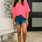 Counter Part Crinkle Woven V-Neck Top in Neon Fuchsia