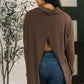 Travel Destination Cowl Neck Pullover in Chocolate
