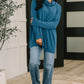 Travel Destination Cowl Neck Pullover in Dark Teal