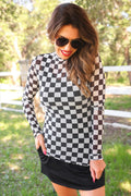 Alyssa Mesh Top- Black Checkered