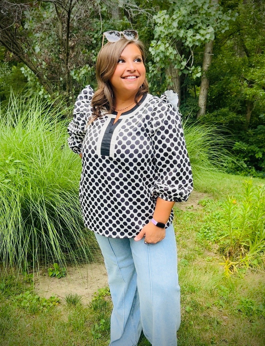Black & White Polka Dot Ruffle Top - TheRusticAttic