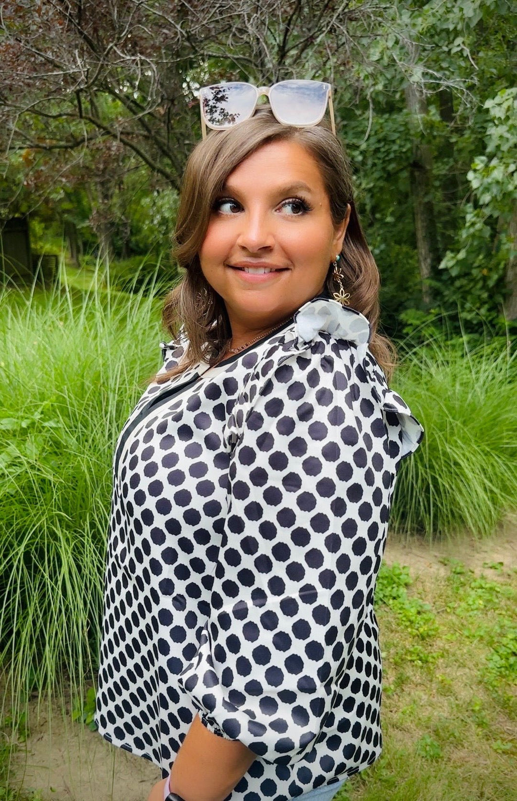 Black & White Polka Dot Ruffle Top - TheRusticAttic
