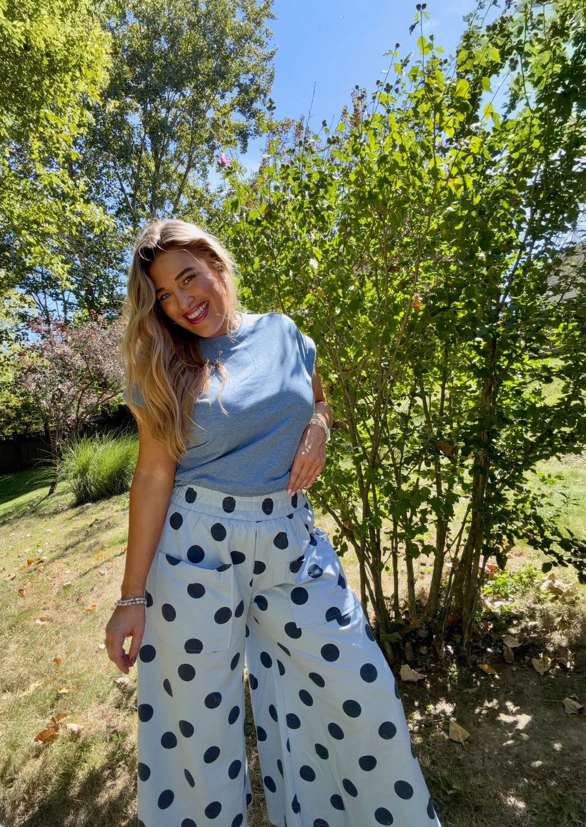 Blue Polka Dot Wide-Leg Pants - TheRusticAttic