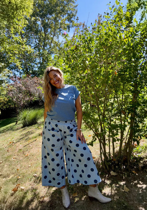 Blue Polka Dot Wide-Leg Pants - TheRusticAttic