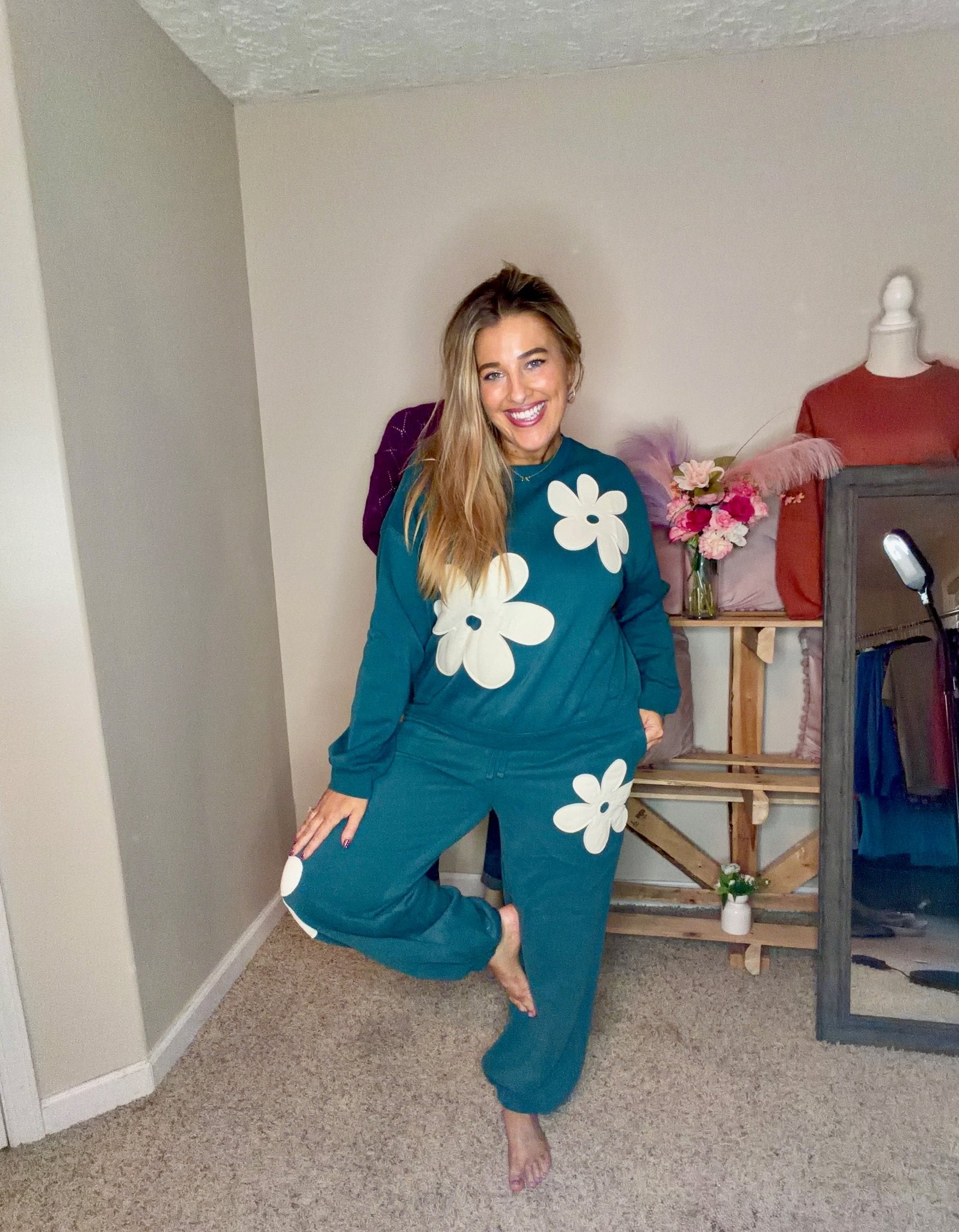 Floral Applique Drawstring Jogger Pants - TheRusticAttic