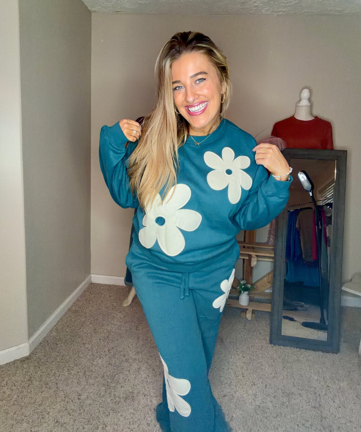 Floral Applique Drawstring Jogger Pants - TheRusticAttic