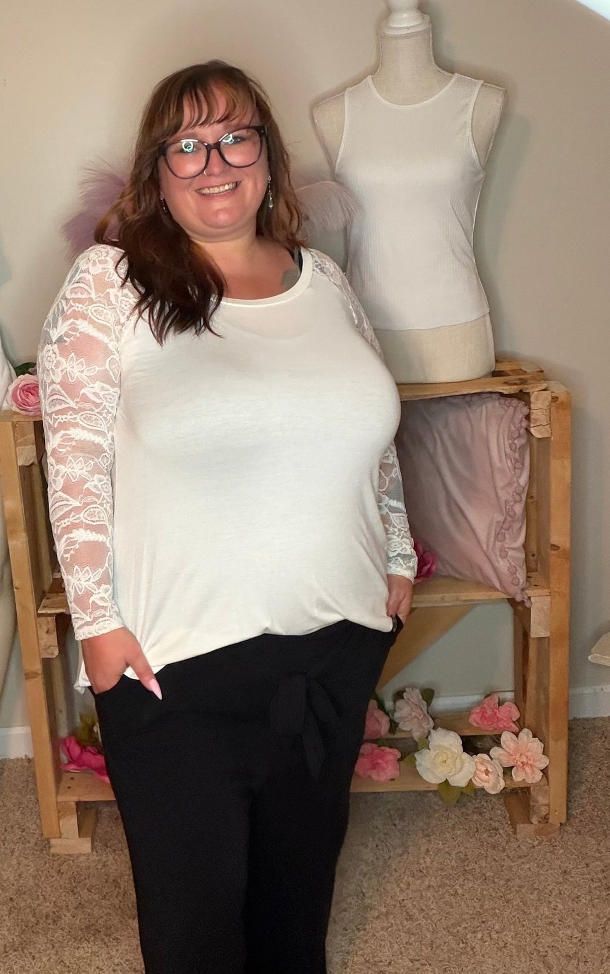 Ivory Floral Lace Sleeve Top - TheRusticAttic