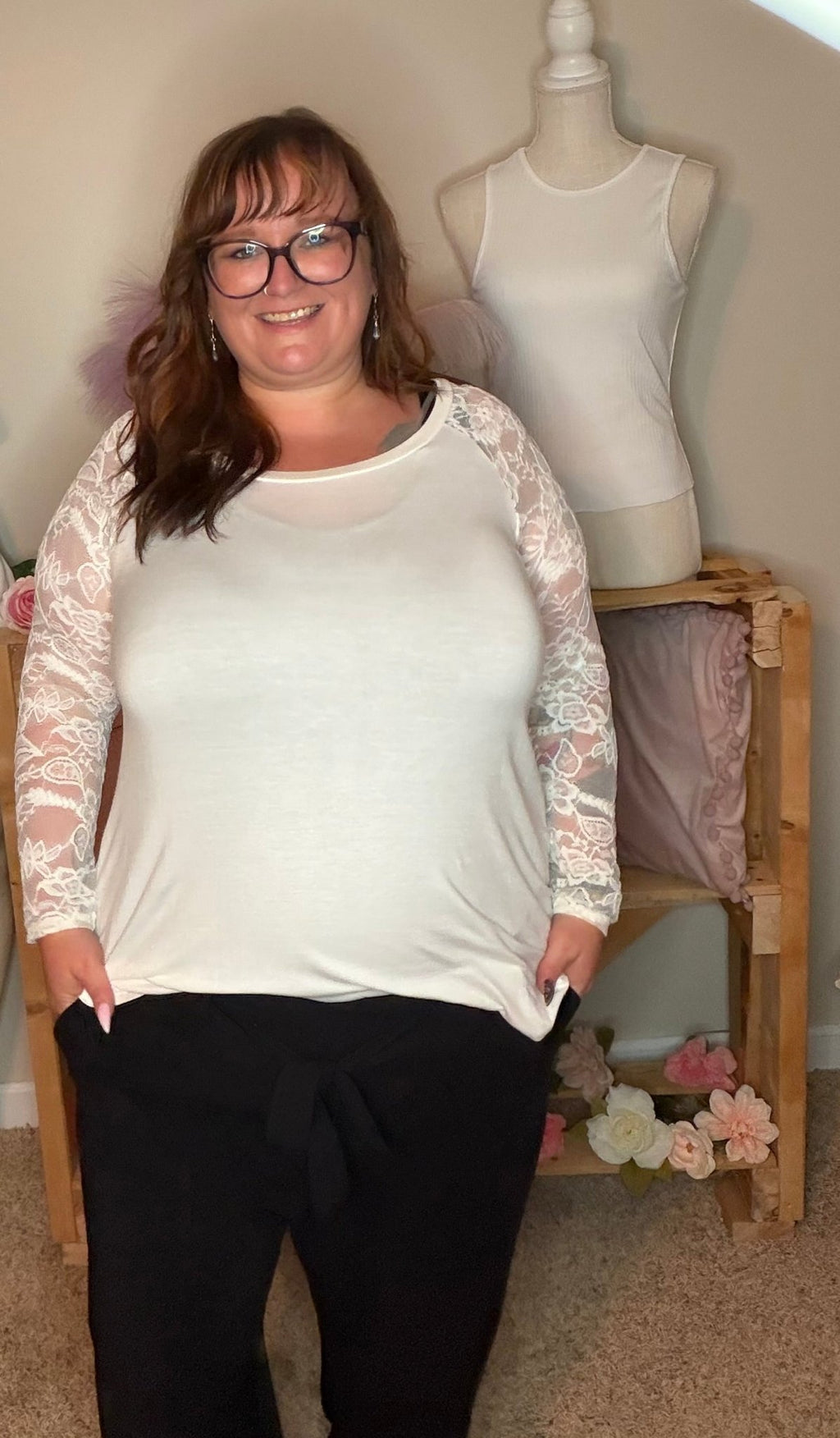 Ivory Floral Lace Sleeve Top - TheRusticAttic