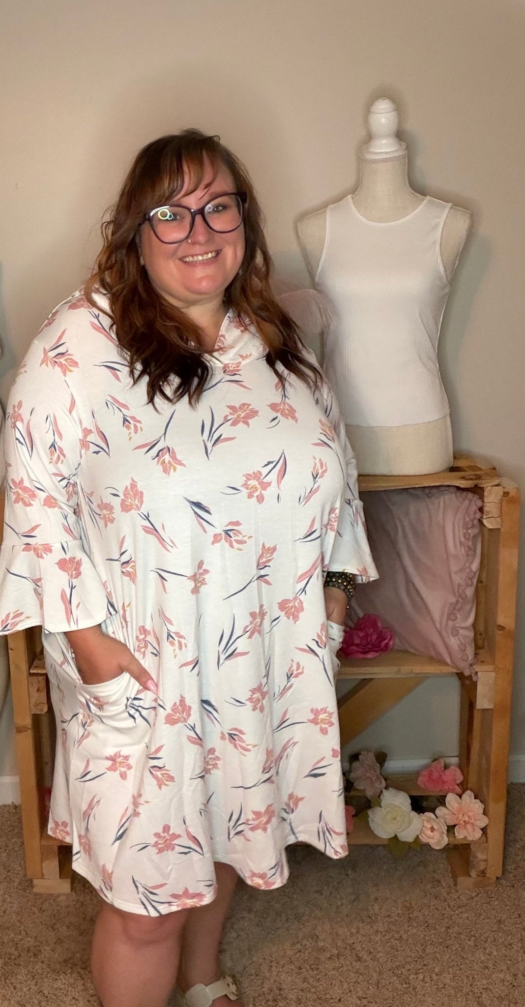 Ivory Pink Floral Hooded Dress - TheRusticAttic