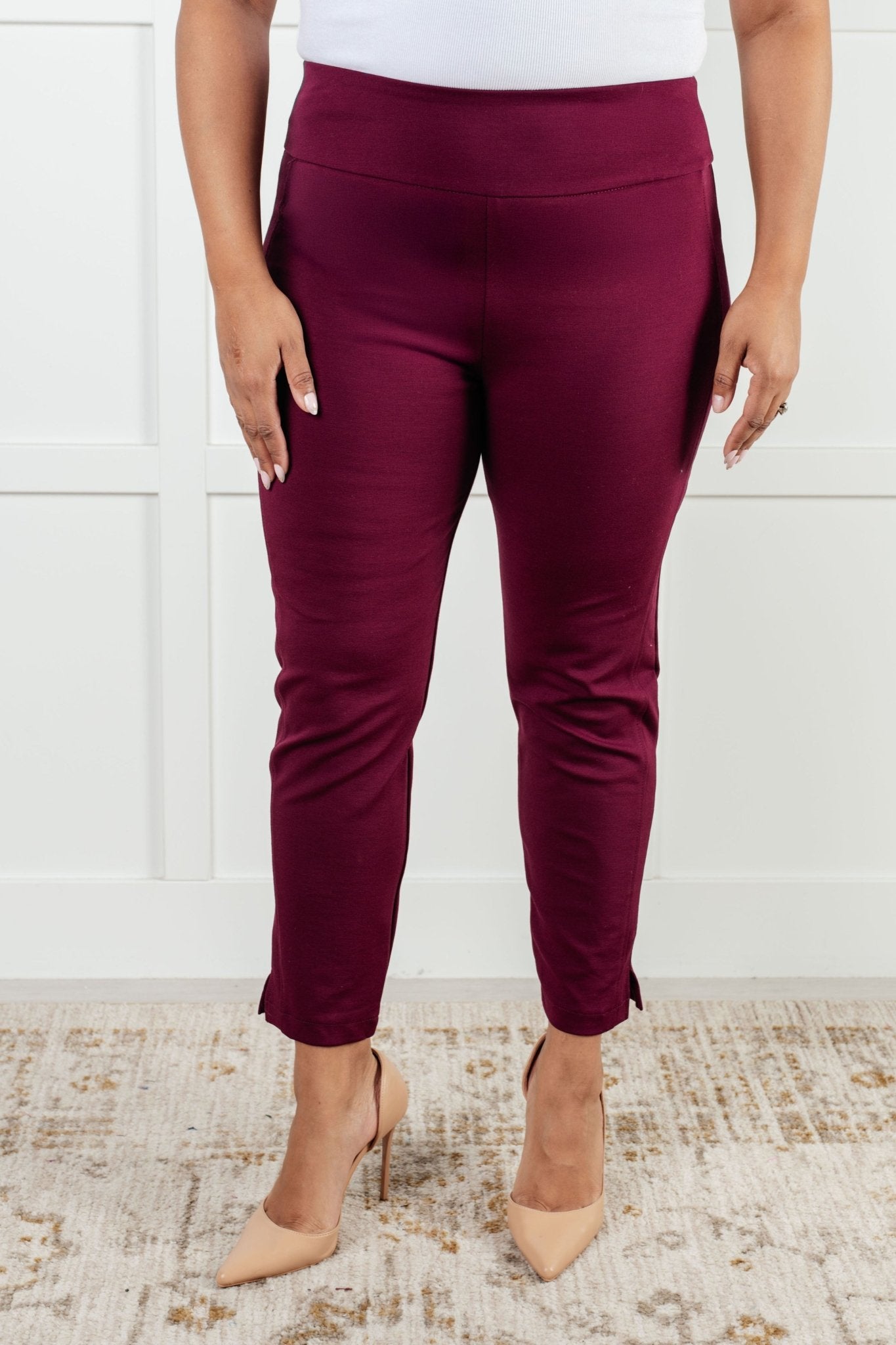 Magic Ankle Crop Skinny Pants in Wine - TheRusticAttic