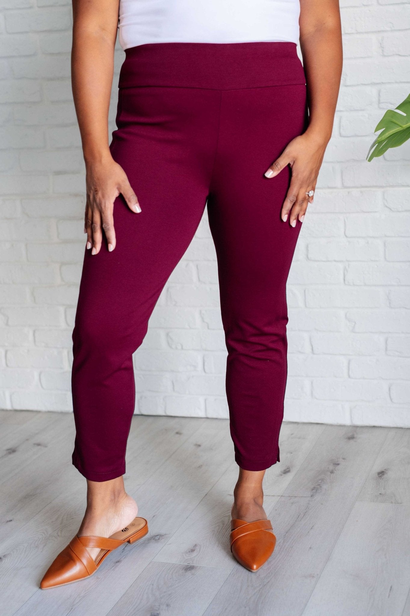 Magic Ankle Crop Skinny Pants in Wine - TheRusticAttic