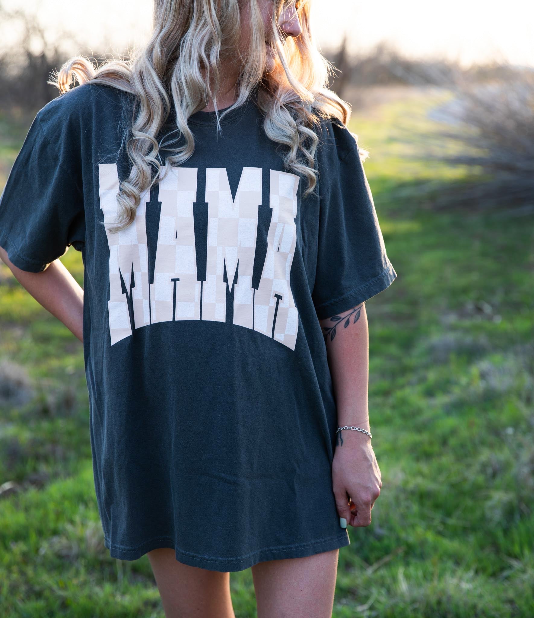 Mama Checkered Graphic Tee - TheRusticAttic