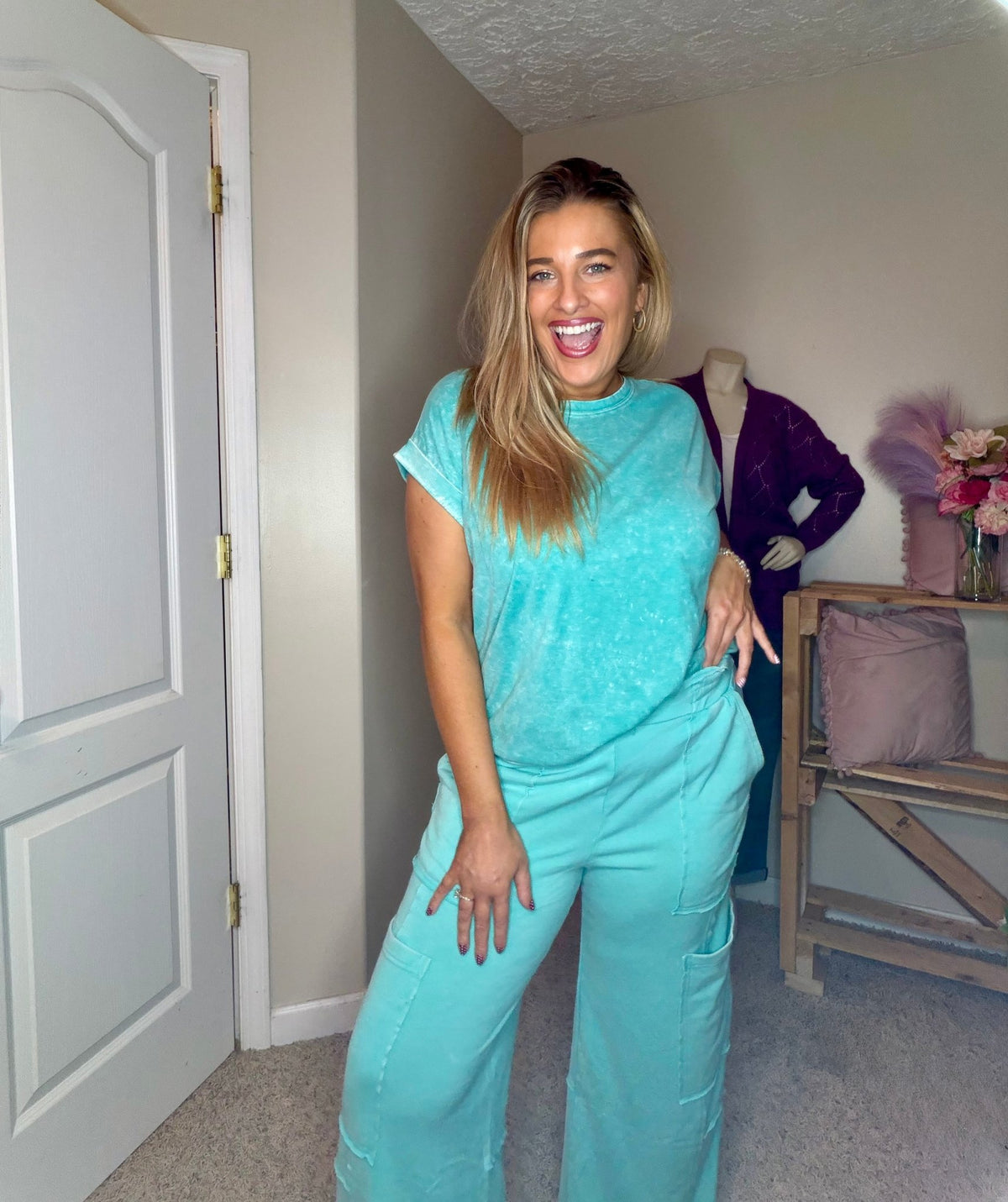 Mineral Wash Wide Leg Cargo Leg Joggers - TheRusticAttic