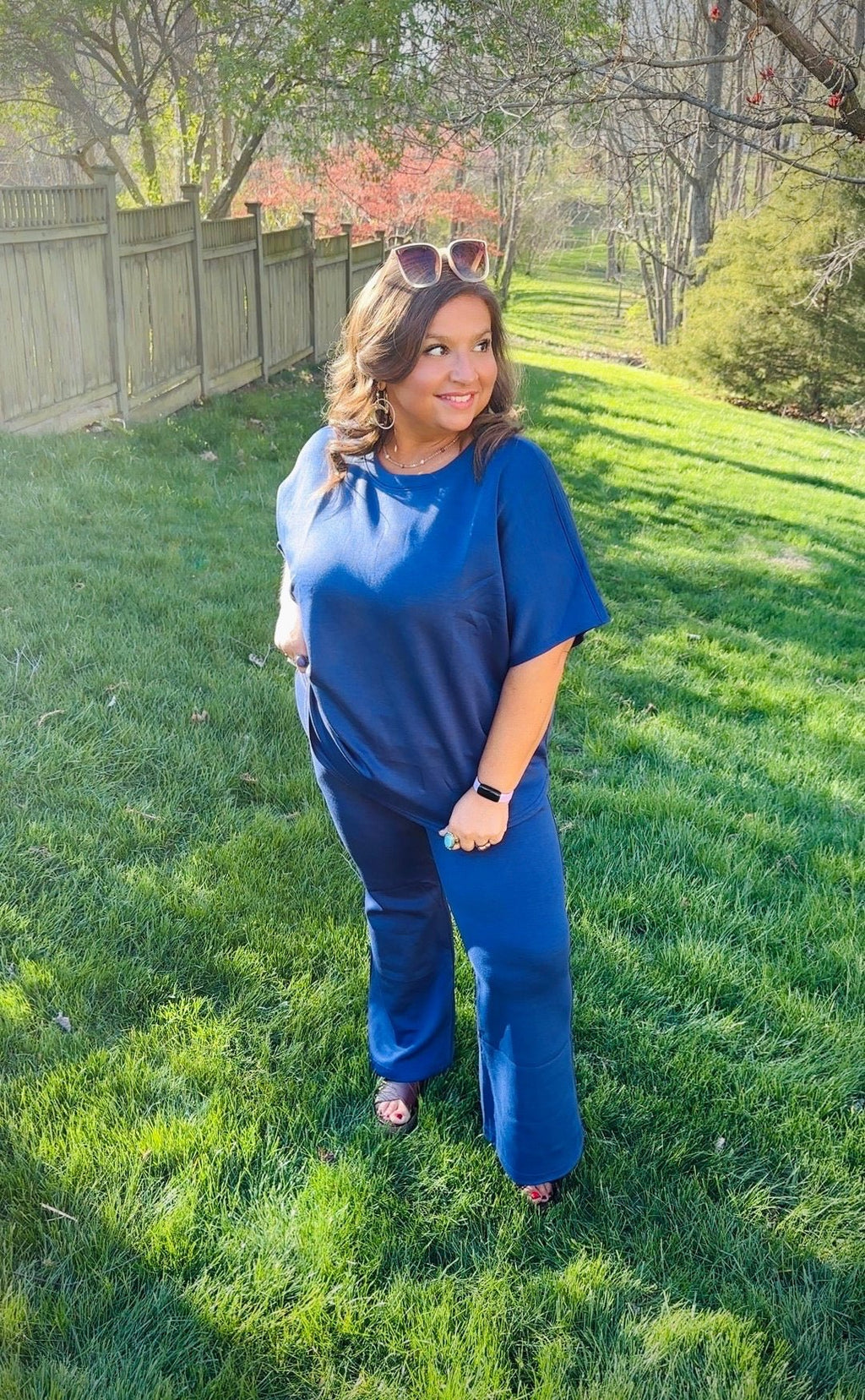 Navy Poncho Top & Bell Bottom (Curvy) - TheRusticAttic