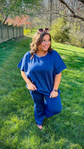 Navy Poncho Top & Bell Bottom (Curvy) - TheRusticAttic
