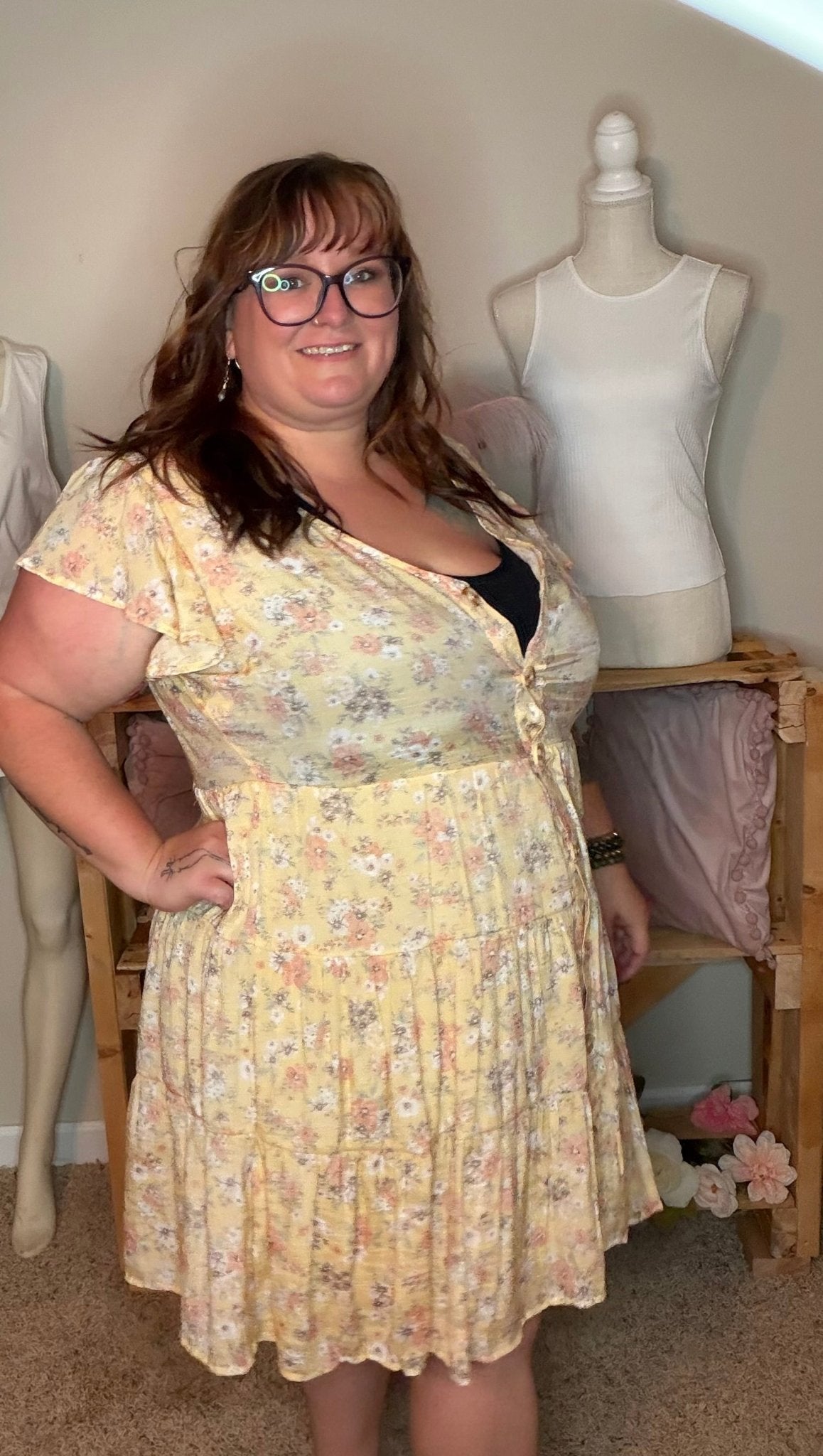 Pale Yellow Floral Button-Front Dress - TheRusticAttic