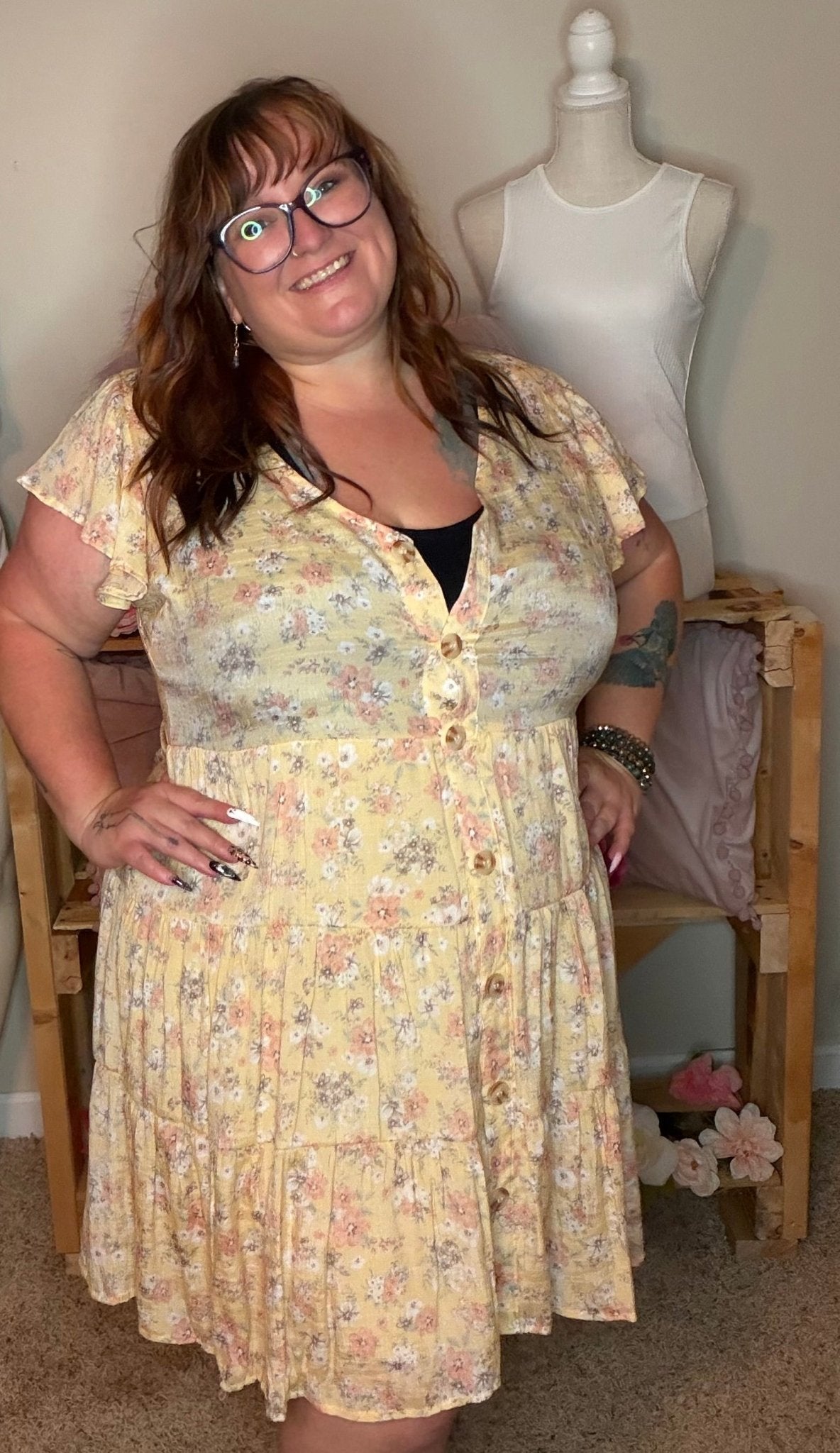Pale Yellow Floral Button-Front Dress - TheRusticAttic