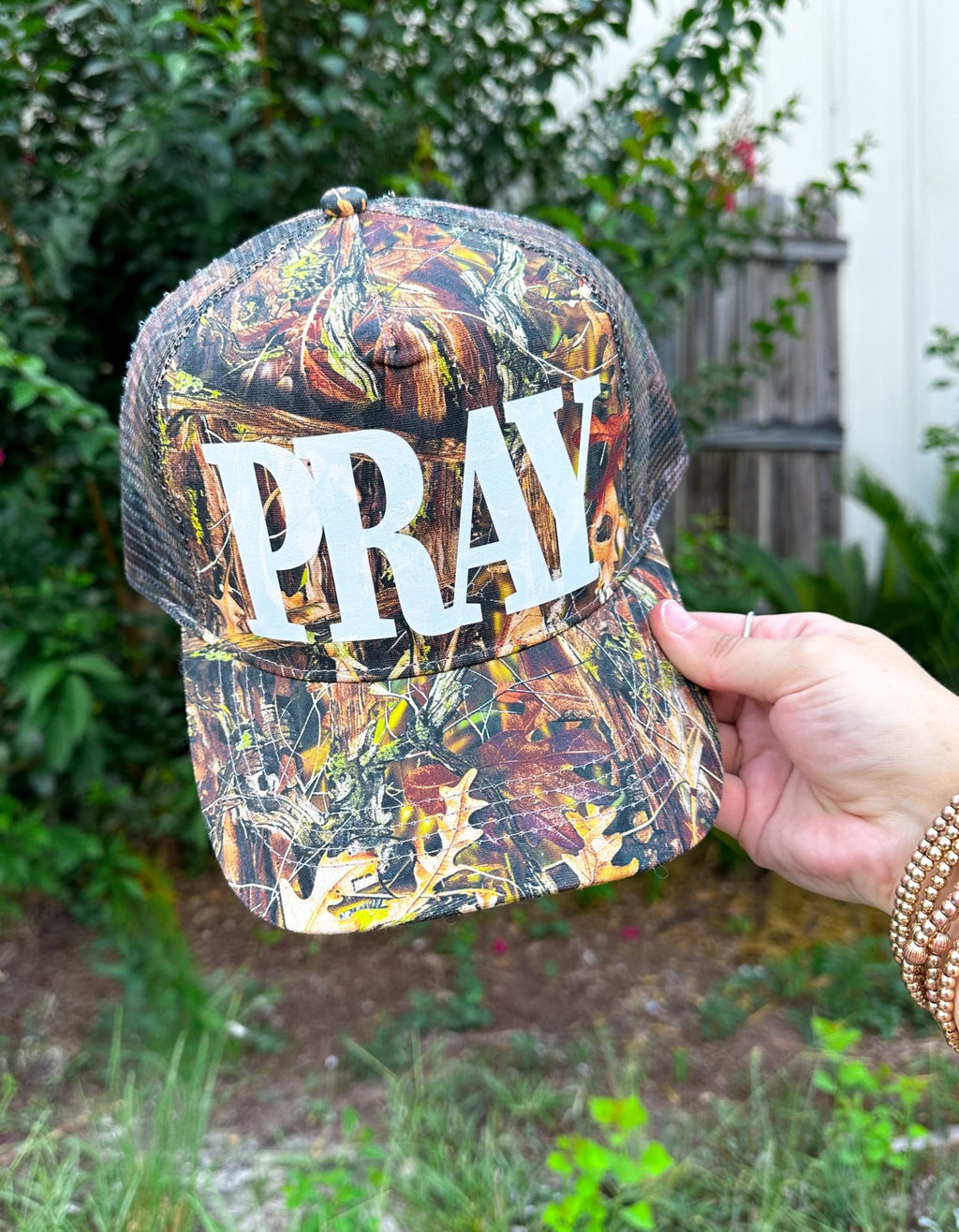 PRAY (white font) Real Camo Canvas Trucker Hat - TheRusticAttic