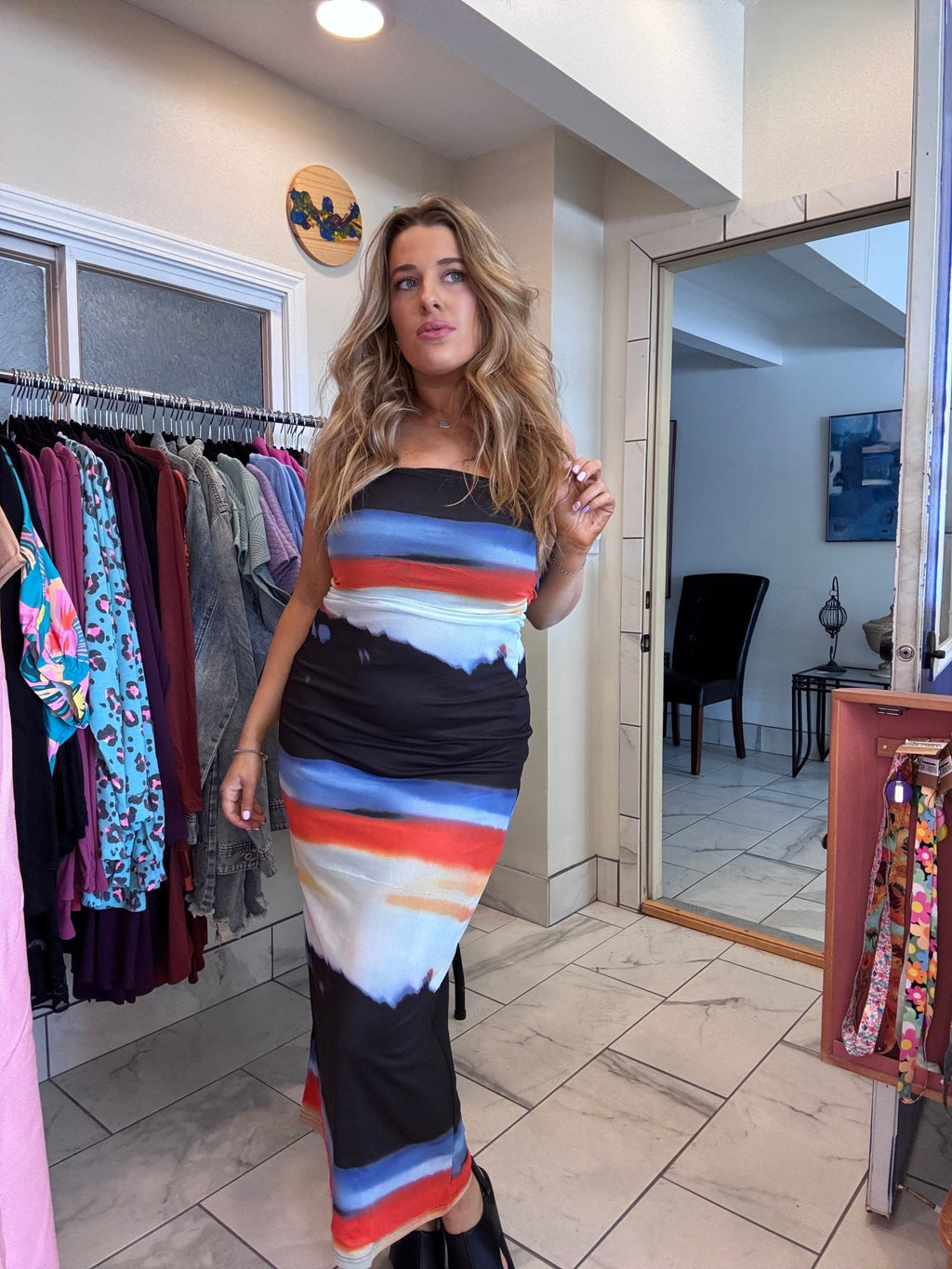 STRAPLESS MESH MAXI DRESS: Navy Multi - TheRusticAttic