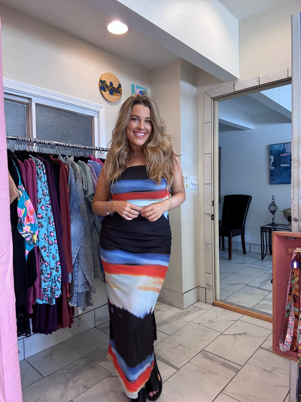 STRAPLESS MESH MAXI DRESS: Navy Multi - TheRusticAttic