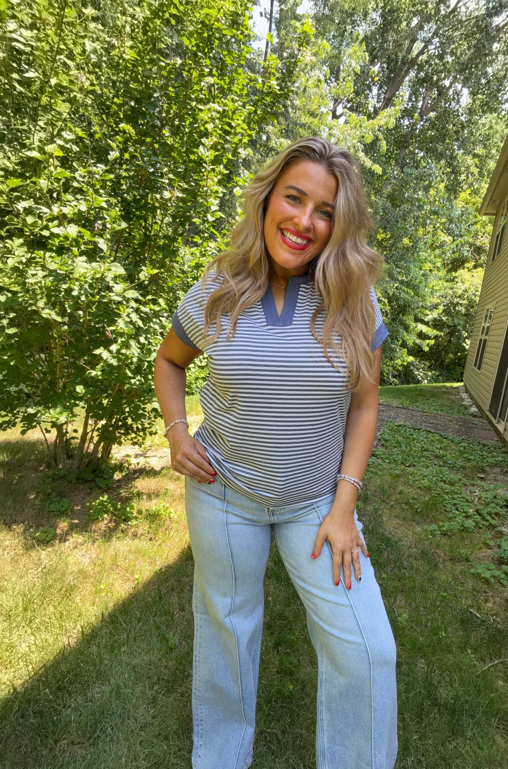 Striped Notch Neck Tee - TheRusticAttic