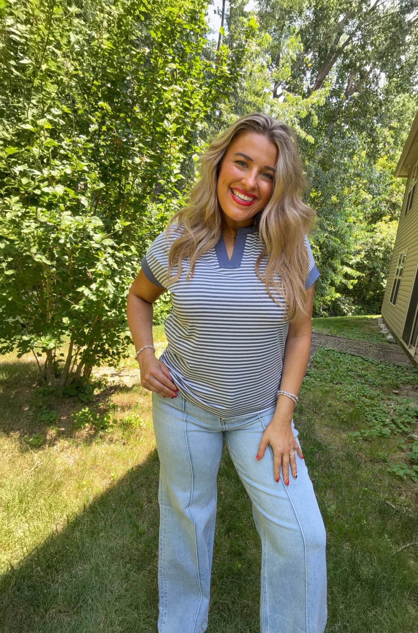 Striped Notch Neck Tee - TheRusticAttic