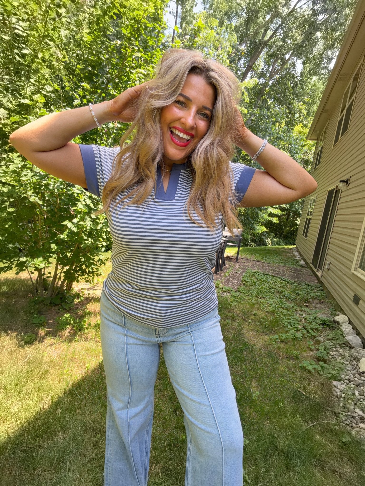 Striped Notch Neck Tee - TheRusticAttic