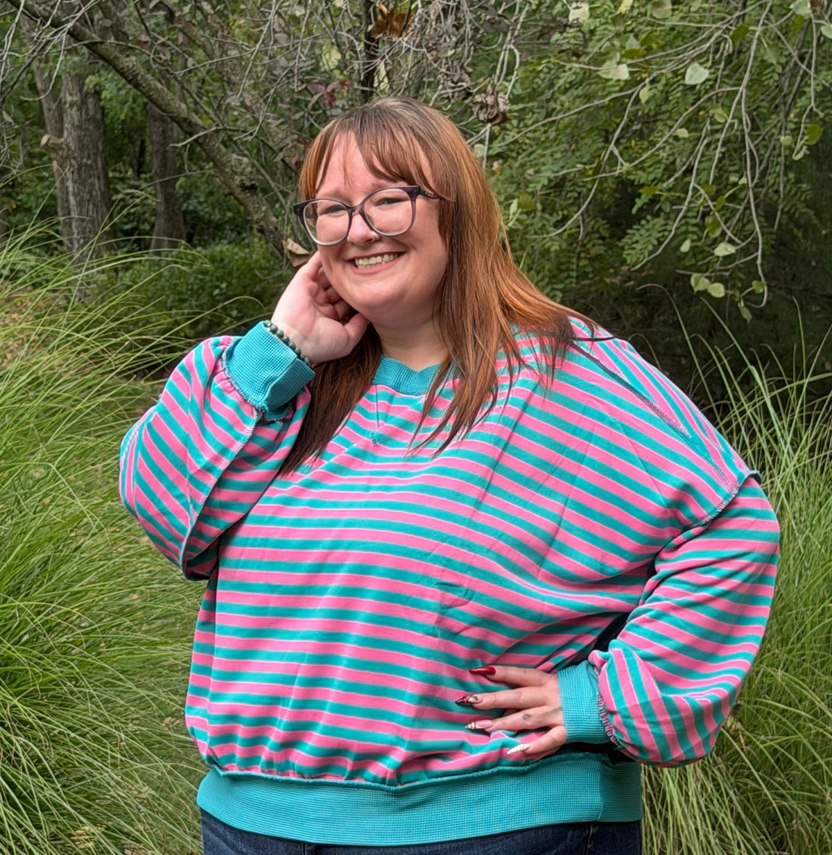 Teal & Pink Stripe Sweatshirt - TheRusticAttic