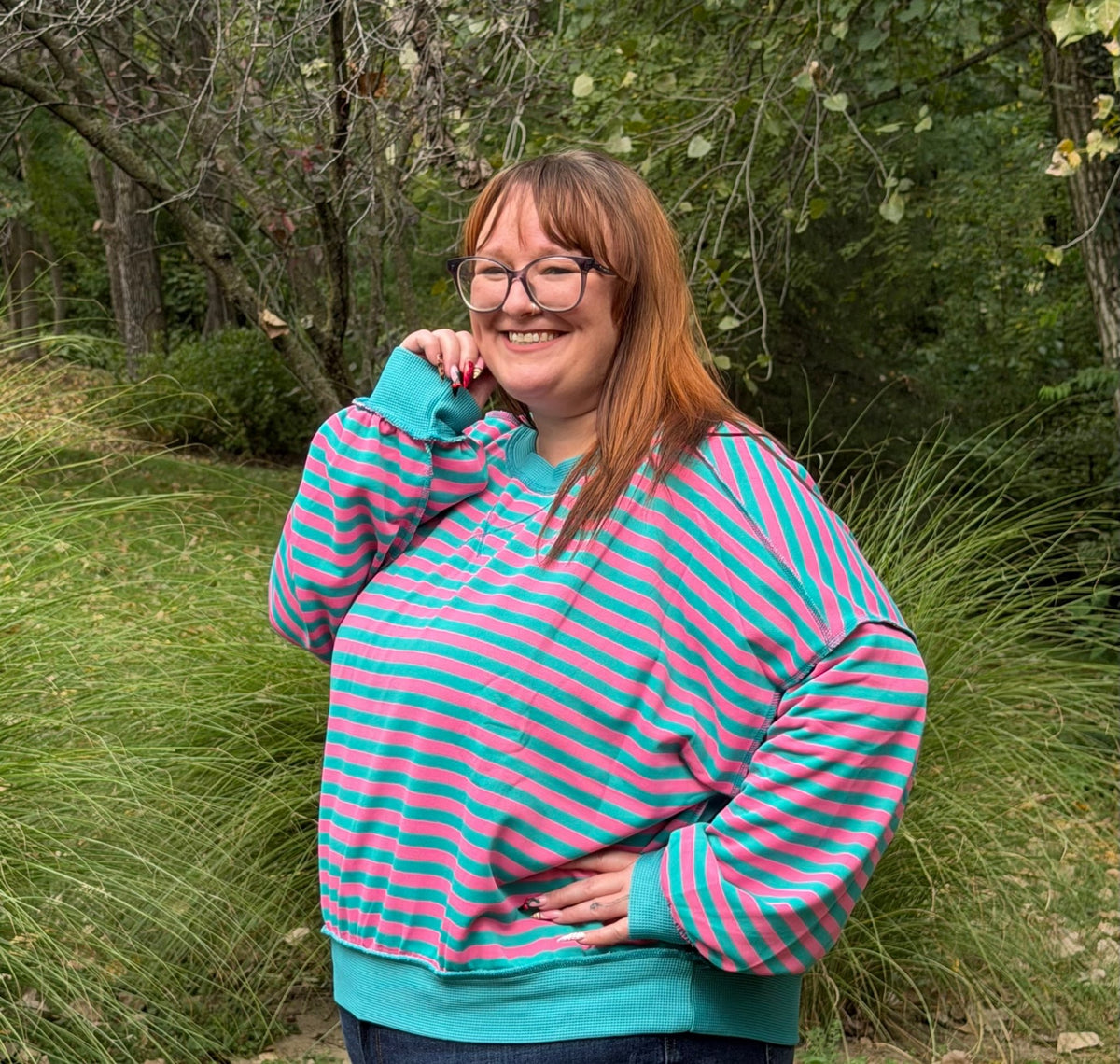 Teal & Pink Stripe Sweatshirt - TheRusticAttic