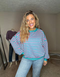 Teal & Pink Stripe Sweatshirt - TheRusticAttic