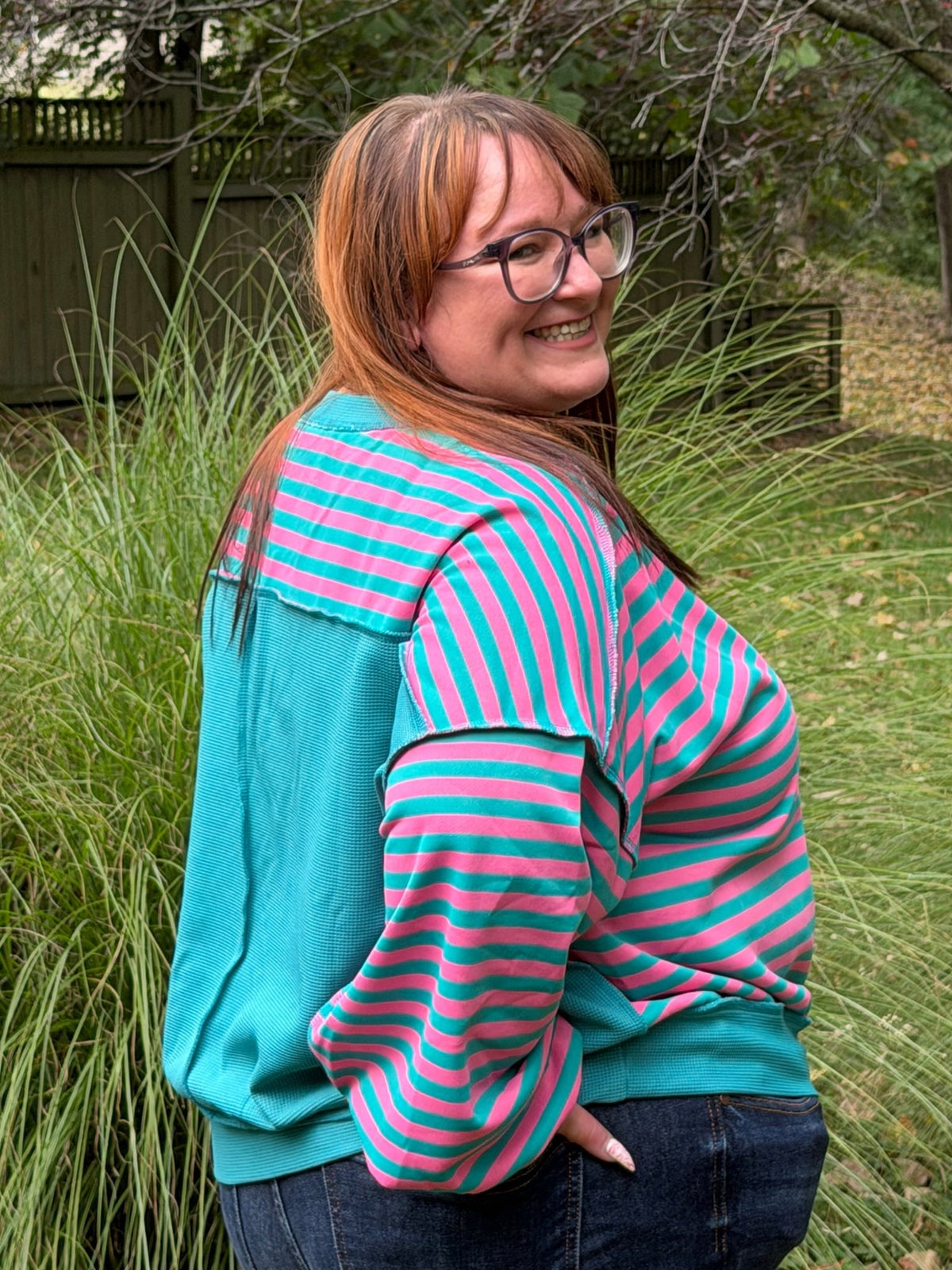 Teal & Pink Stripe Sweatshirt - TheRusticAttic